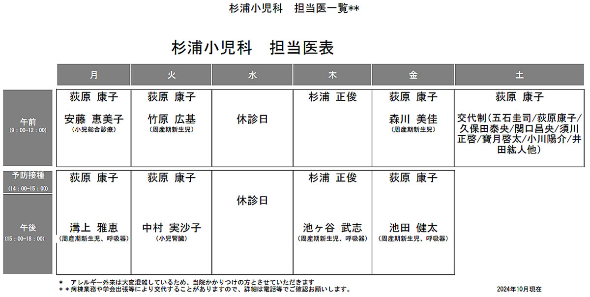 外来担当表